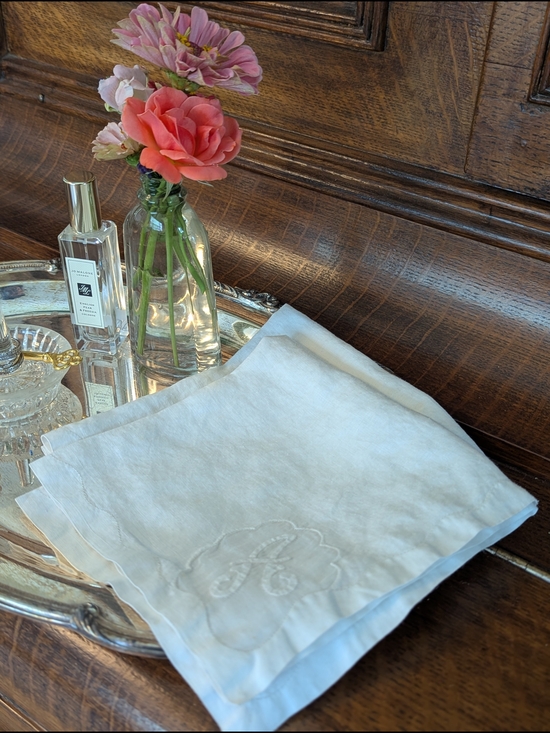 Accessories - Madeira Monogram A White Linen Handkerchiefs - Pair of 2 Vintage